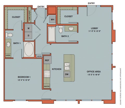 Floor plan for 1 bed, 1 bath, 1137 sqft